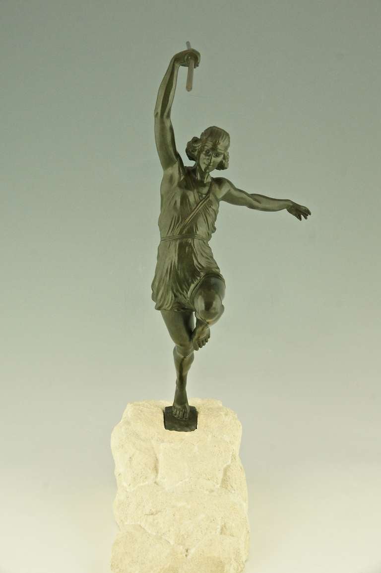 Art Deco female javelin thrower by Pierre Le Faguays, France 1935. 1