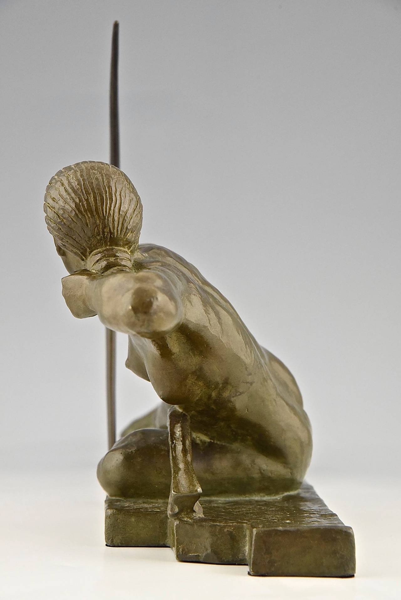 French Art Deco Bronze Sculpture of a Nude with Bow by Marcel Bouraine