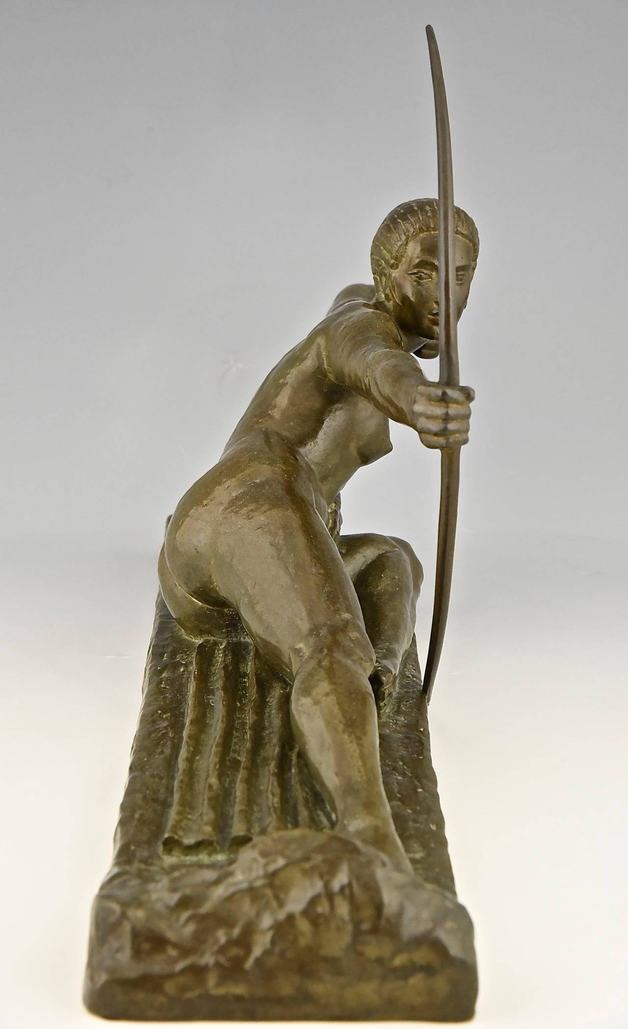 Art Deco Bronze Sculpture of a Nude with Bow by Marcel Bouraine 1