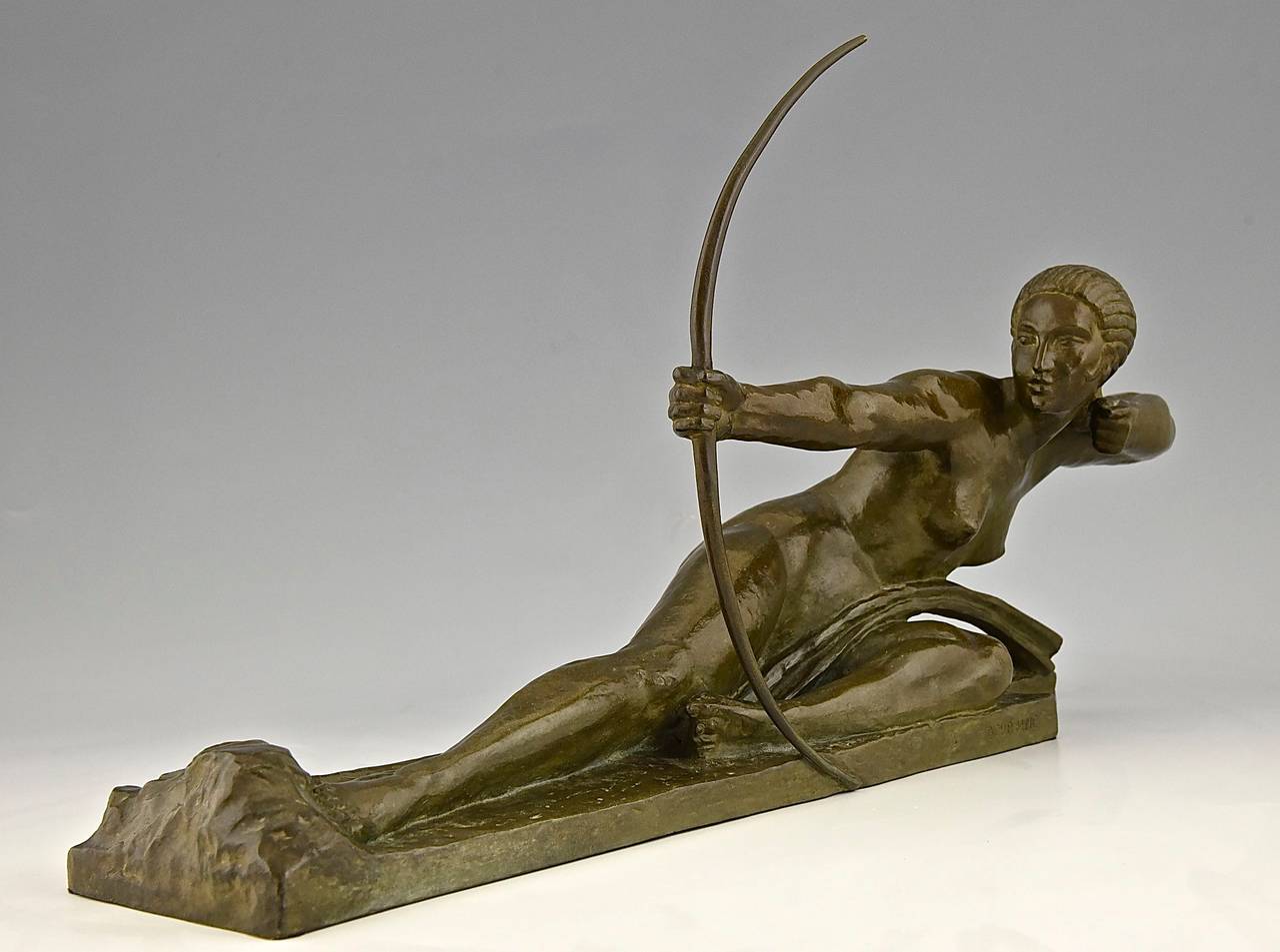 Art Deco Bronze Sculpture of a Nude with Bow by Marcel Bouraine 2