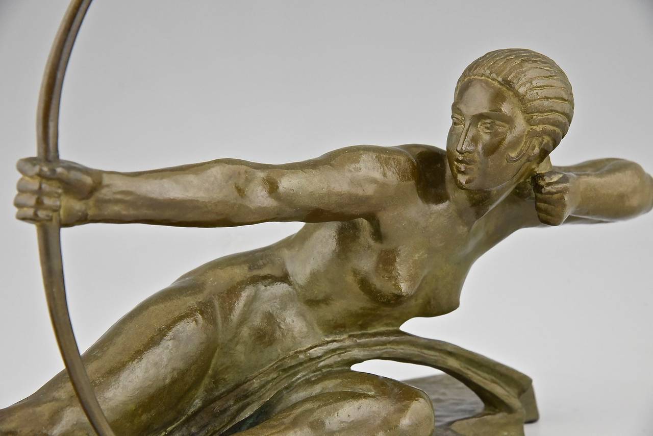 Art Deco Bronze Sculpture of a Nude with Bow by Marcel Bouraine 3