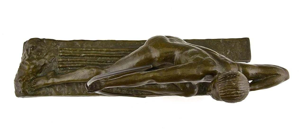Art Deco Bronze Sculpture of a Nude with Bow by Marcel Bouraine 4