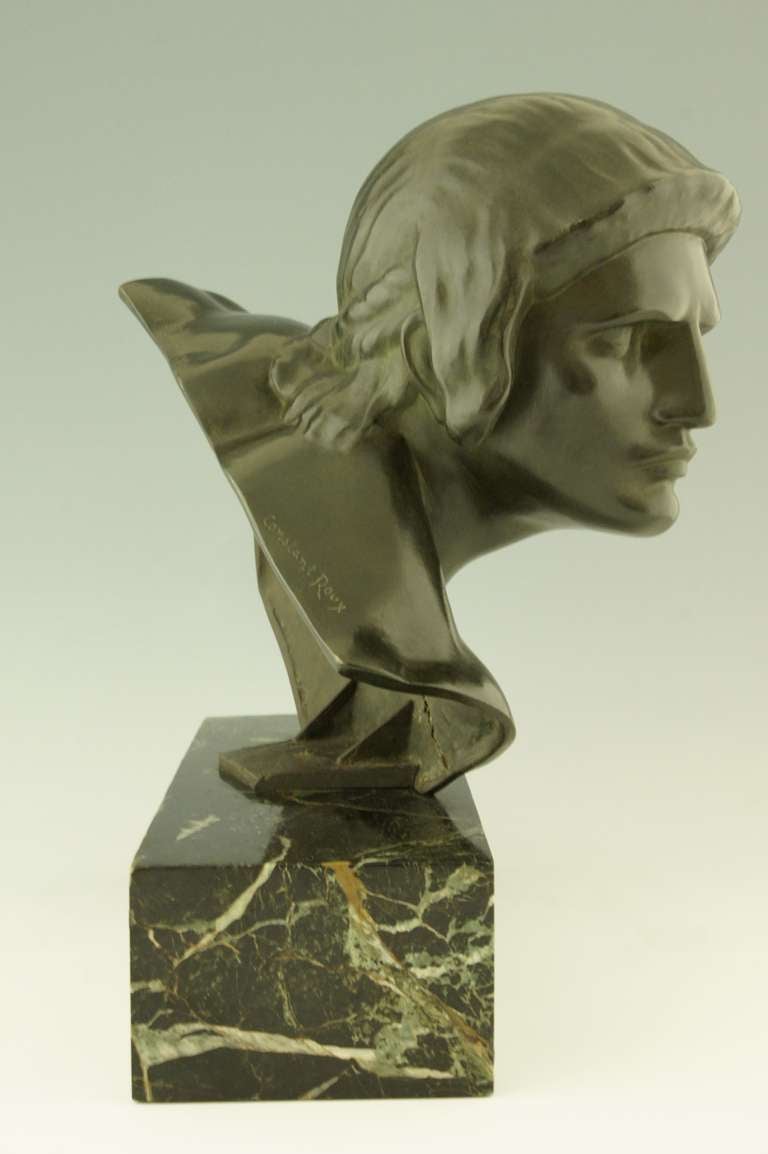 20th Century Art Deco bronze bust of a gladiator by Constant Roux.