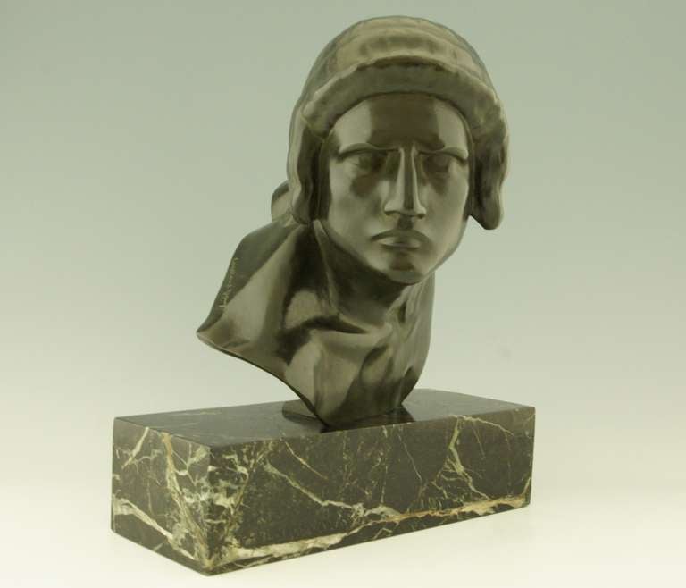 Bronze Art Deco bronze bust of a gladiator by Constant Roux.