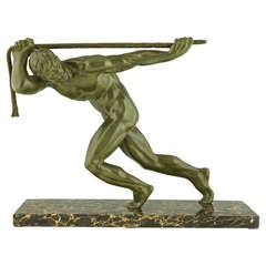 Sculpture en bronze Art déco d'un nu masculin par Maurice Guiraud Rivière:: 1930