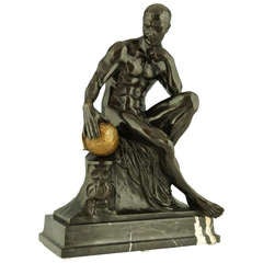 "Science" Antique bronze of a seated male nude by Franz Iffland, 1890.