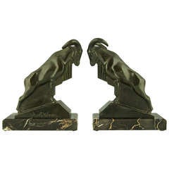 A Pair of Art Deco Ram or Ibex Bookends by Max Le Verrier, France 1930