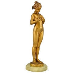 Art Nouveau Gilt Bronze Sculpture of a Young Girl Nude by Bofill, France, 1905