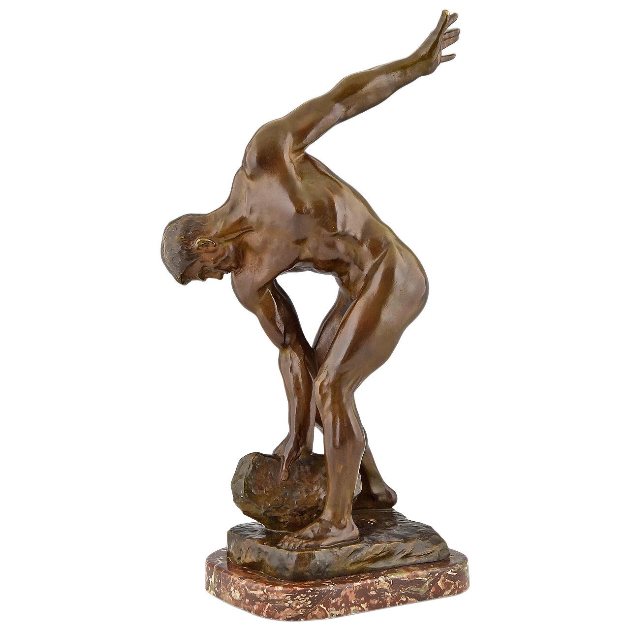 French Antique bronze sculpture of a male nude by Henri Greber, 1900