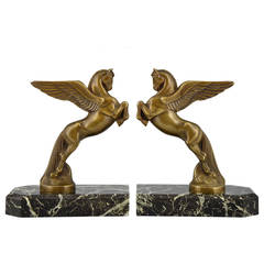 Art Deco Bronze Bookends Pagasus by Frecourt, France, 1930