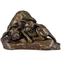 Bronze Bulldog sculpture by Thomas Cartier France 1900 