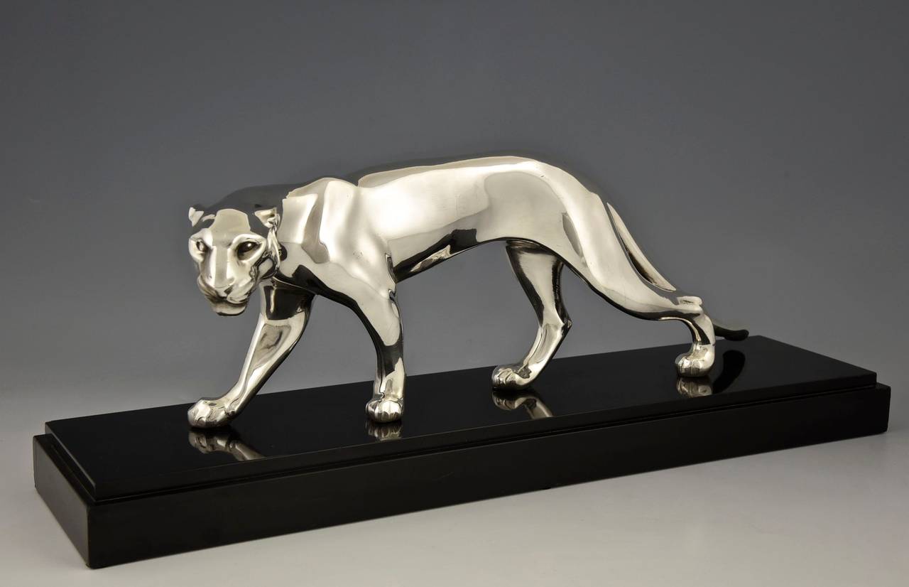 Metal Art Deco Silvered Panther by M. Font France, 1930