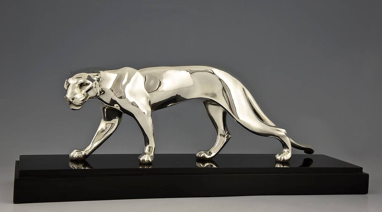 Art Deco Silvered Panther by M. Font France, 1930 1
