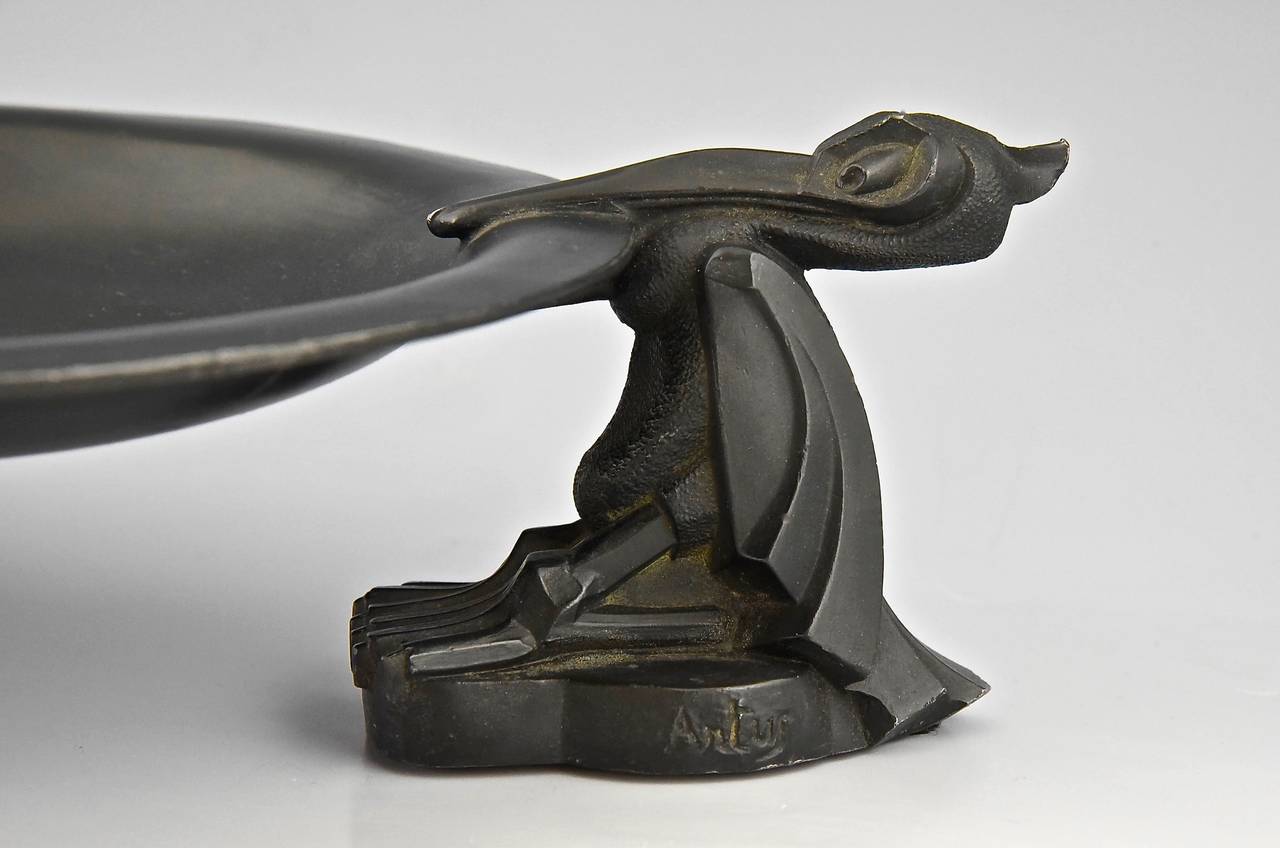 French Artus Art Deco Pelican Tray, France, 1930