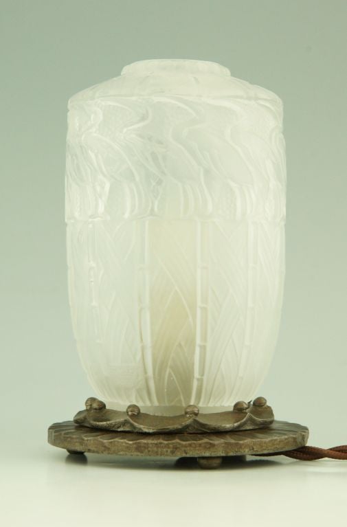 Art Deco Robj Glass and Iron Table Lamp or Perfume Burner 4