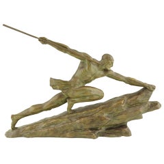 Art Deco Bronze of a Man with a spear by Pierre Le Faguays