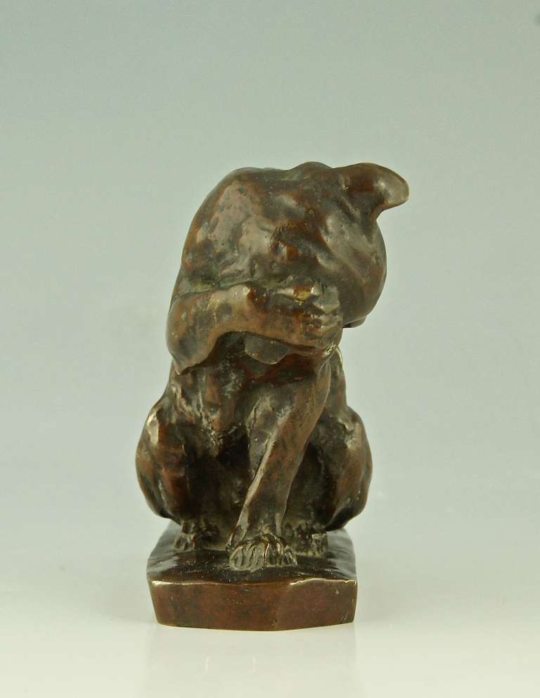 French Antique Bronze of a Sitting Cat by Georges Gardet, France 1895