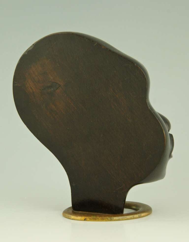 Austrian Wooden Sculpture of an African Woman with Earring on Oval Base by F. Hagenauer, 1930