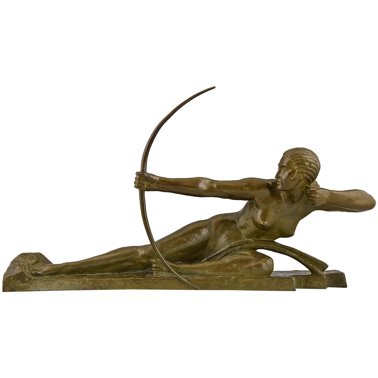 Art Deco Bronze Sculpture of a Nude with Bow by Marcel Bouraine