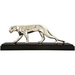 Antique Art Deco Silvered Panther by M. Font France, 1930