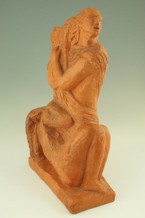 Art Deco terra cotta sculpture with cubist influence by A. Klein
