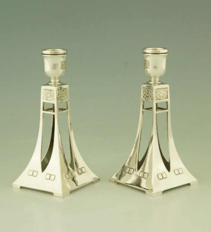 A pair of Art Nouveau WMF Candlesticks ca. 1906 1
