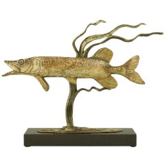 Art Deco bronze fish with water plants by André Vincent Becquerel