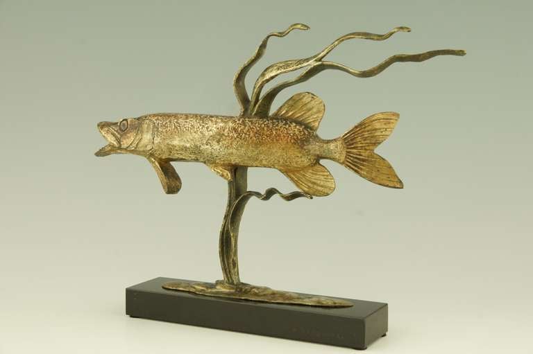 Bronze Art Deco bronze fish with water plants by André Vincent Becquerel