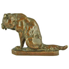 Antique Bronze of a Sitting Cat by Georges Gardet, France 1895