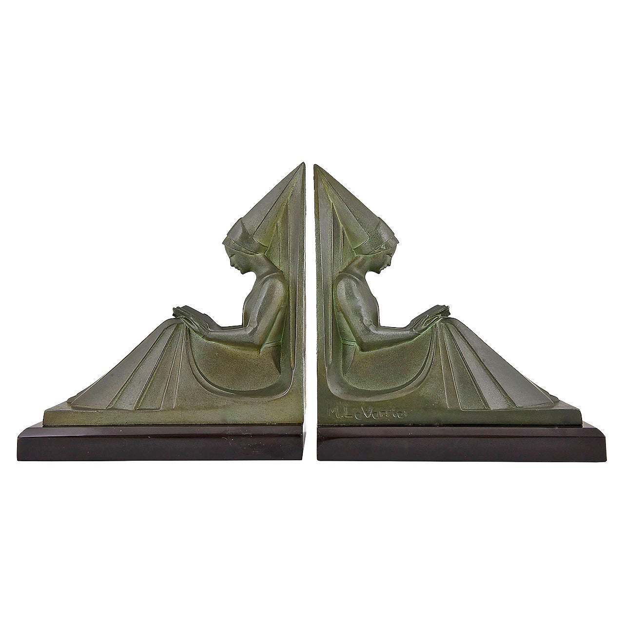 Art Deco Bookends by Max Le Verrier, Reading Ladies, France, 1930