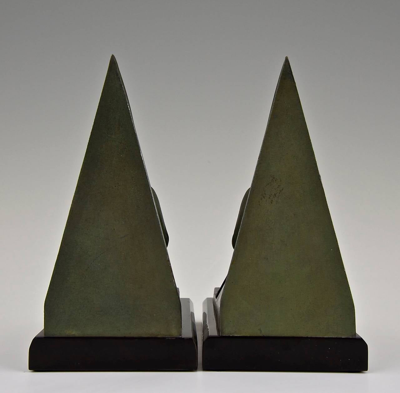 Patinated Art Deco Bookends by Max Le Verrier, Reading Ladies, France, 1930