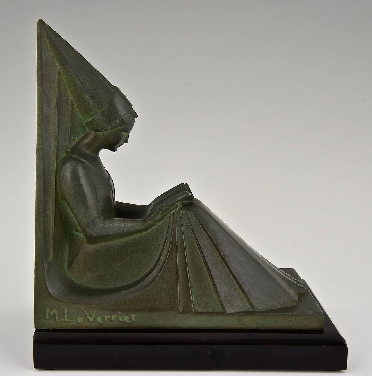 Marble Art Deco Bookends by Max Le Verrier, Reading Ladies, France, 1930