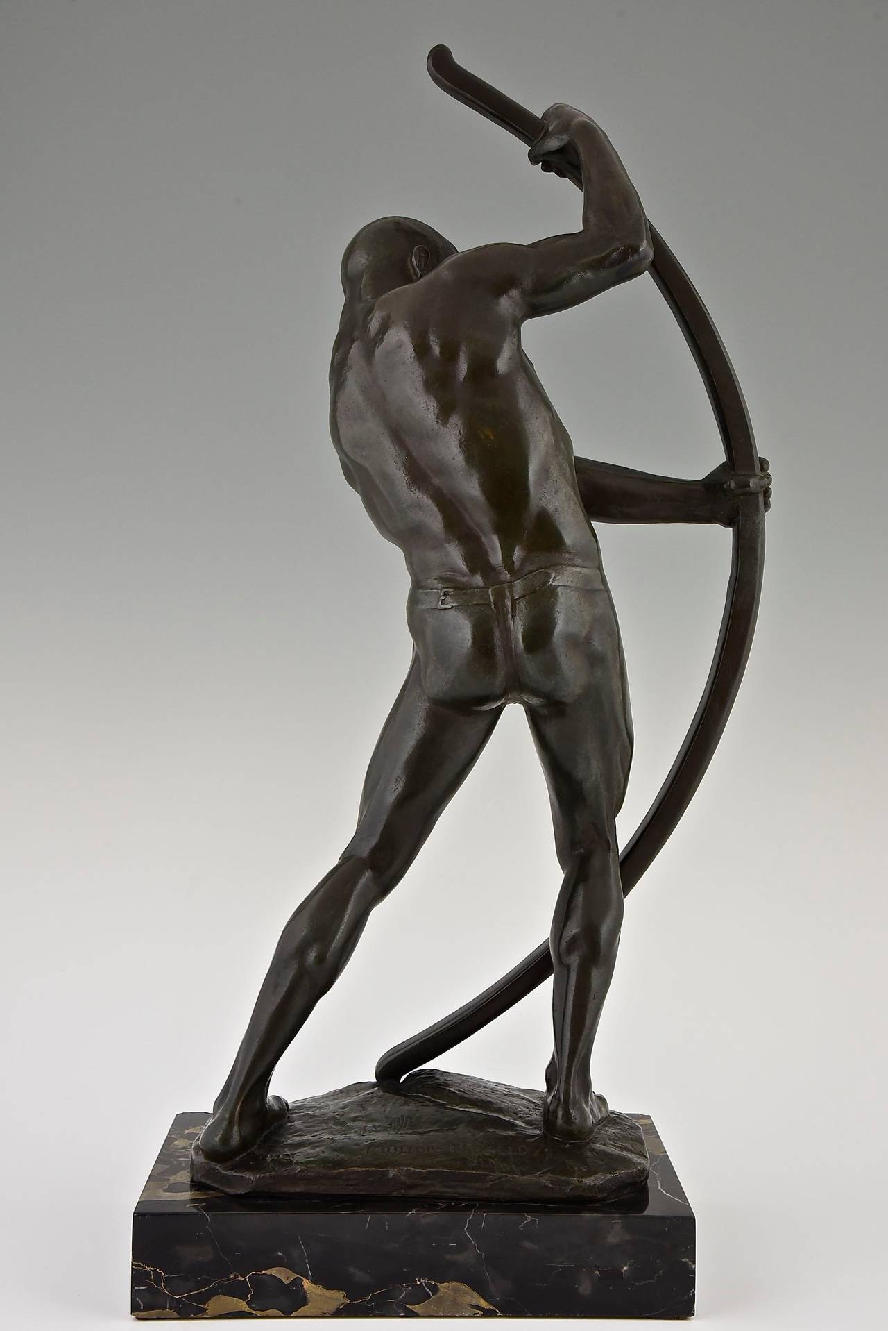German Art Deco Bronze Sculpture Male Nude with Bow by Muller Crefeld, 1920