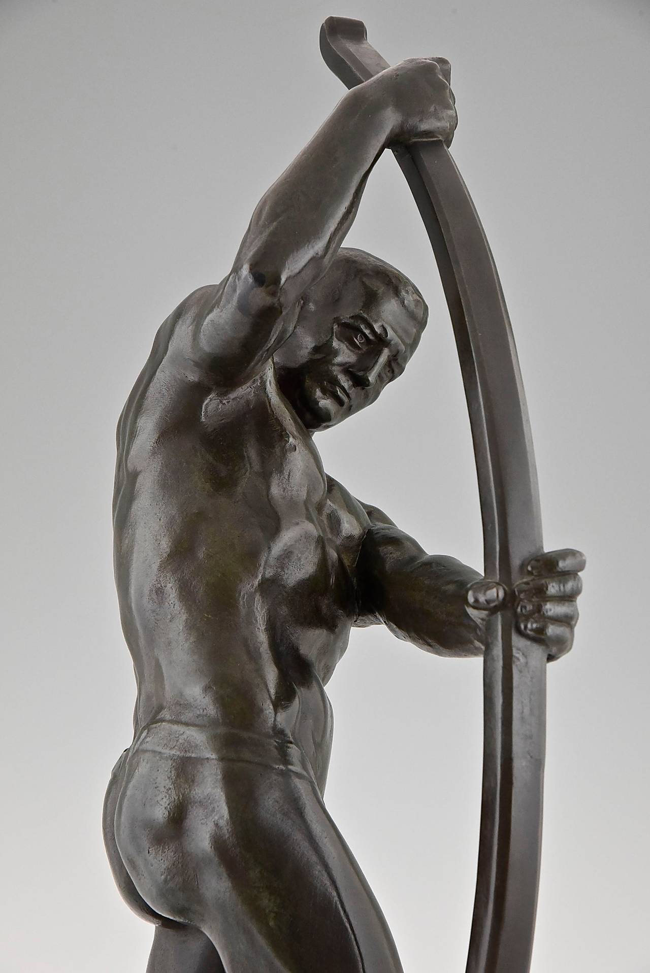 Art Deco Bronze Sculpture Male Nude with Bow by Muller Crefeld, 1920 1