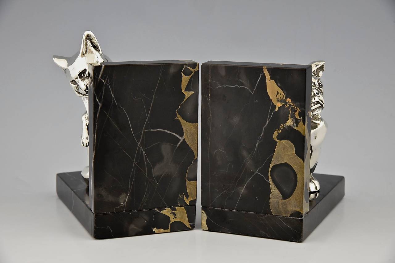 20th Century Art Deco Cat and Bulldog Bookends by Rochard, France, 1930