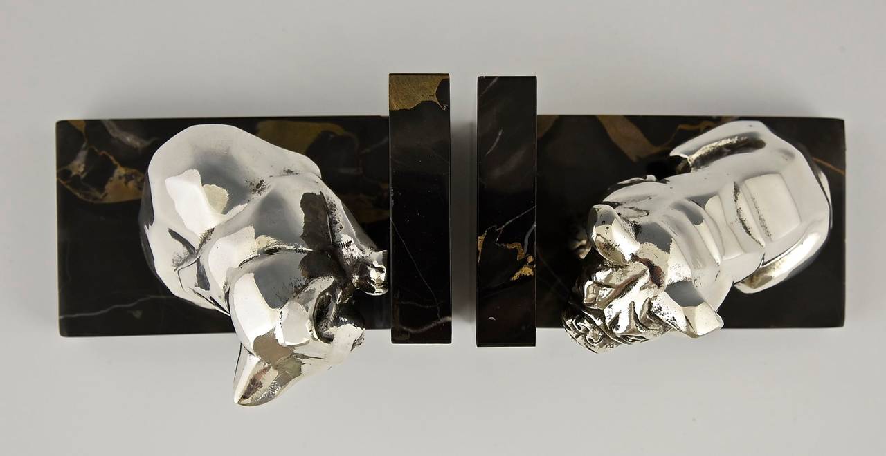 Art Deco Cat and Bulldog Bookends by Rochard, France, 1930 In Good Condition In Antwerp, BE