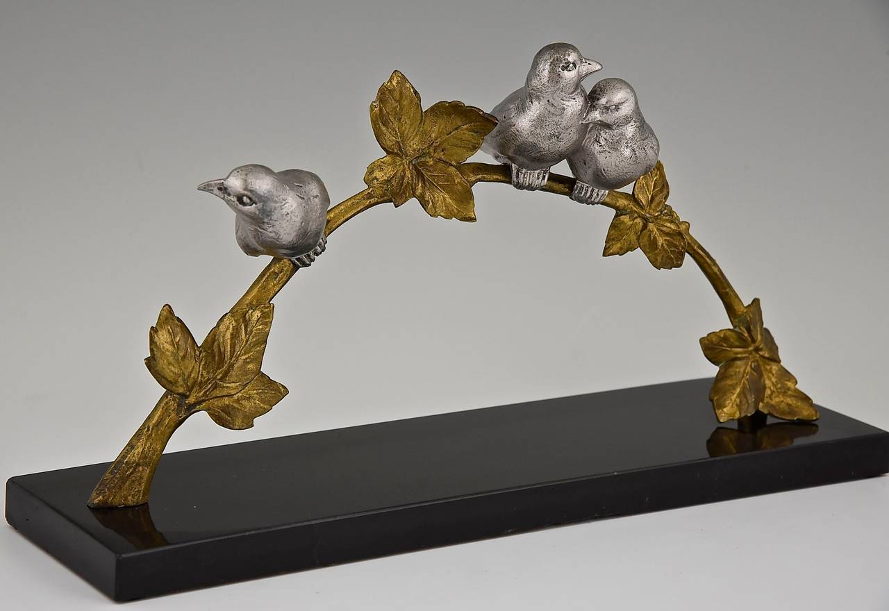 French Art Deco Bronze Sculpture of Three Birds by Varnier, 1930 3