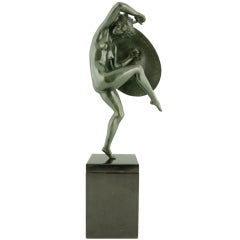 Athena, Art Deco Bronze Nude With Shield By Marcel Bouraine.