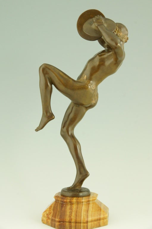 French Bronze sculpture male nude Bacchus With Cymbals By E. D. Piron 1903