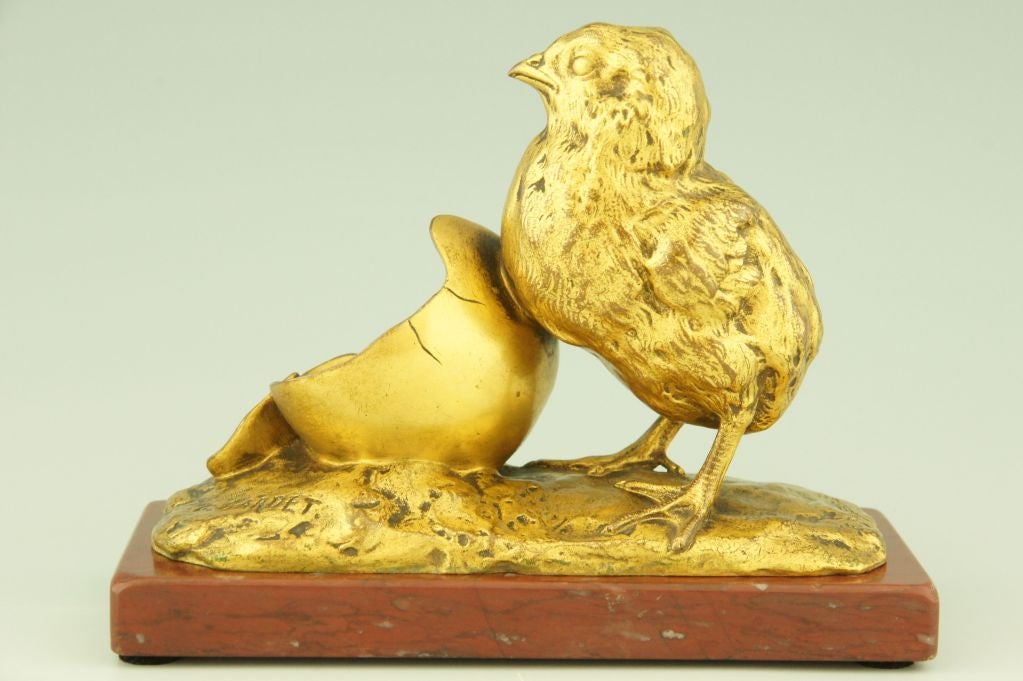French Bronze Chick With Eggshell By G. Gardet.