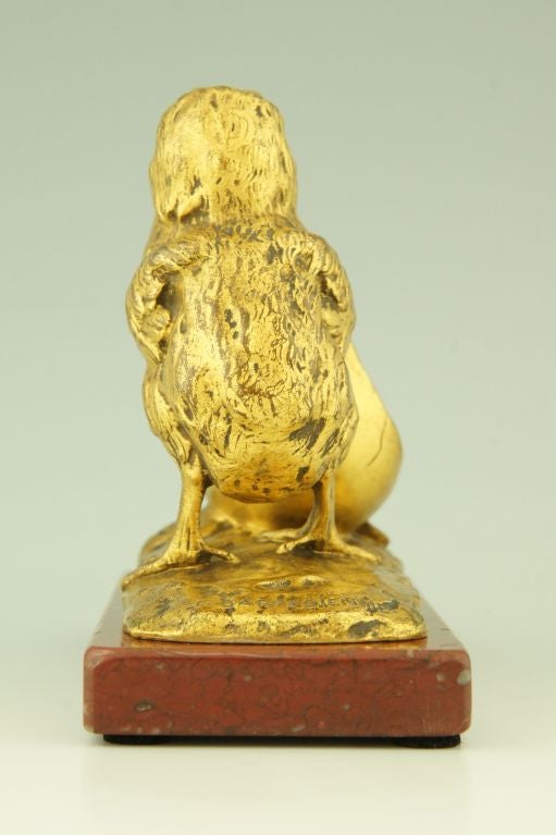 19th Century Bronze Chick With Eggshell By G. Gardet.