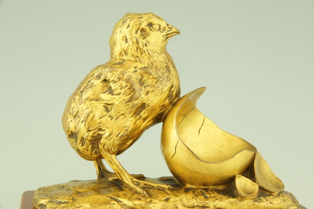 Bronze Chick With Eggshell By G. Gardet. 5
