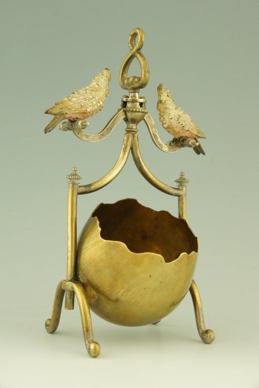Vienna Bronze Bonbonniere With Two Parrots On A Swing. 2