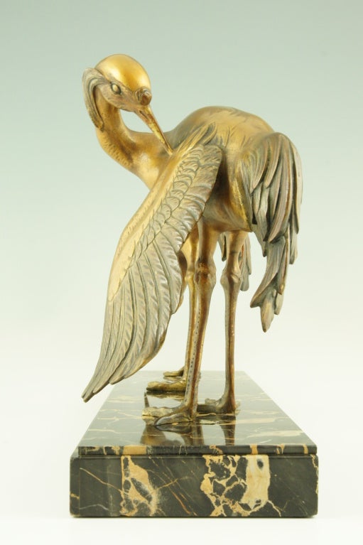 Art Deco Bronze Group Of Crane Birds By G.H. Laurent. In Good Condition In Antwerp, BE