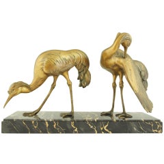 Art Deco Bronze Group Of Crane Birds By G.H. Laurent.