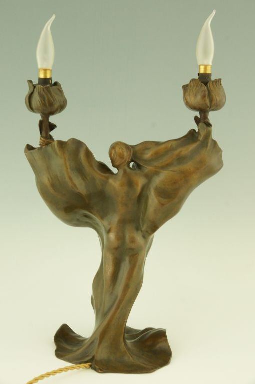 Art Nouveau Bronze Loie Fuller Lamp By A. Nelson 6