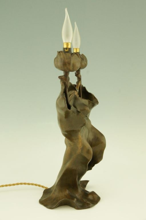 Art Nouveau Bronze Loie Fuller Lamp By A. Nelson 5