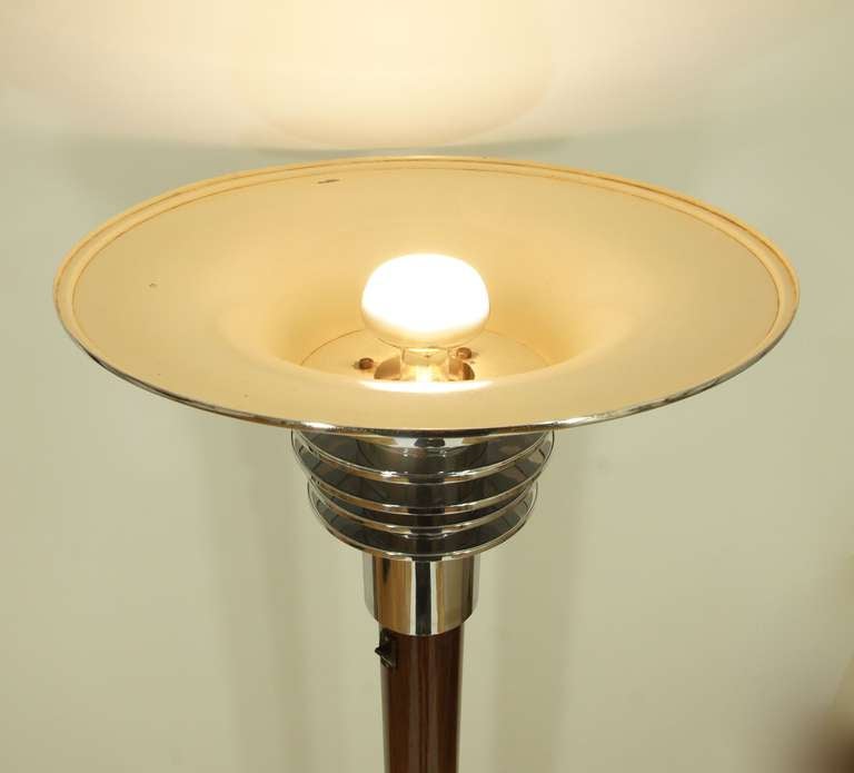 Mid-20th Century Spectacular French Art Deco Chrome And Wood Torchiere Floor Lamp.