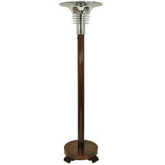 Spectacular French Art Deco Chrome And Wood Torchiere Floor Lamp.