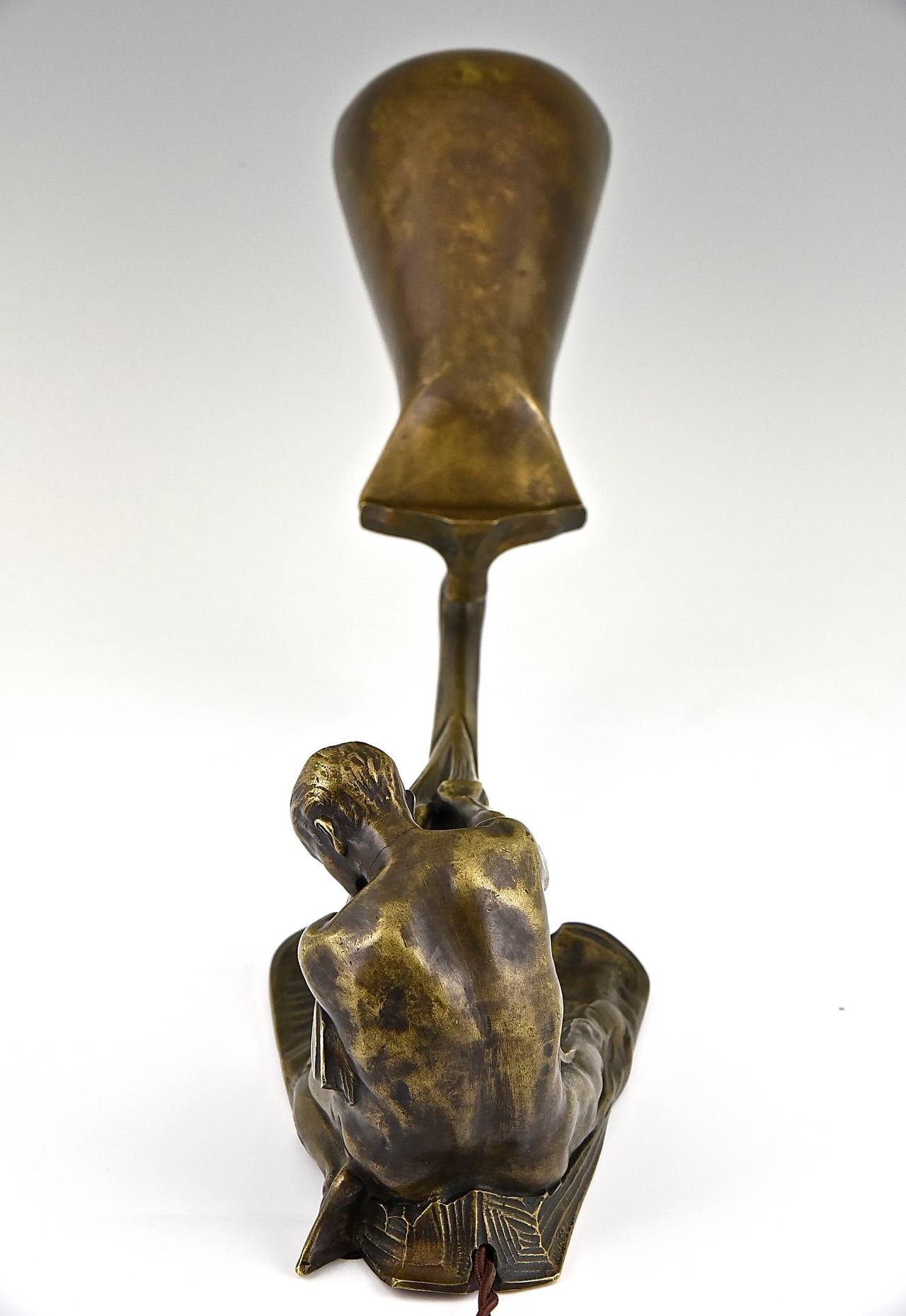 Art Nouveau Bronze Lamp with Male Nude by Wetzel, 1900 1